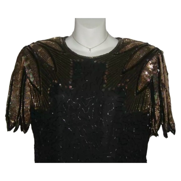 Stenay Dress Vintage 80s 20s Gatsby Dynasty Black Sequin Beaded Flapper Mob Wife - Picture 6 of 16